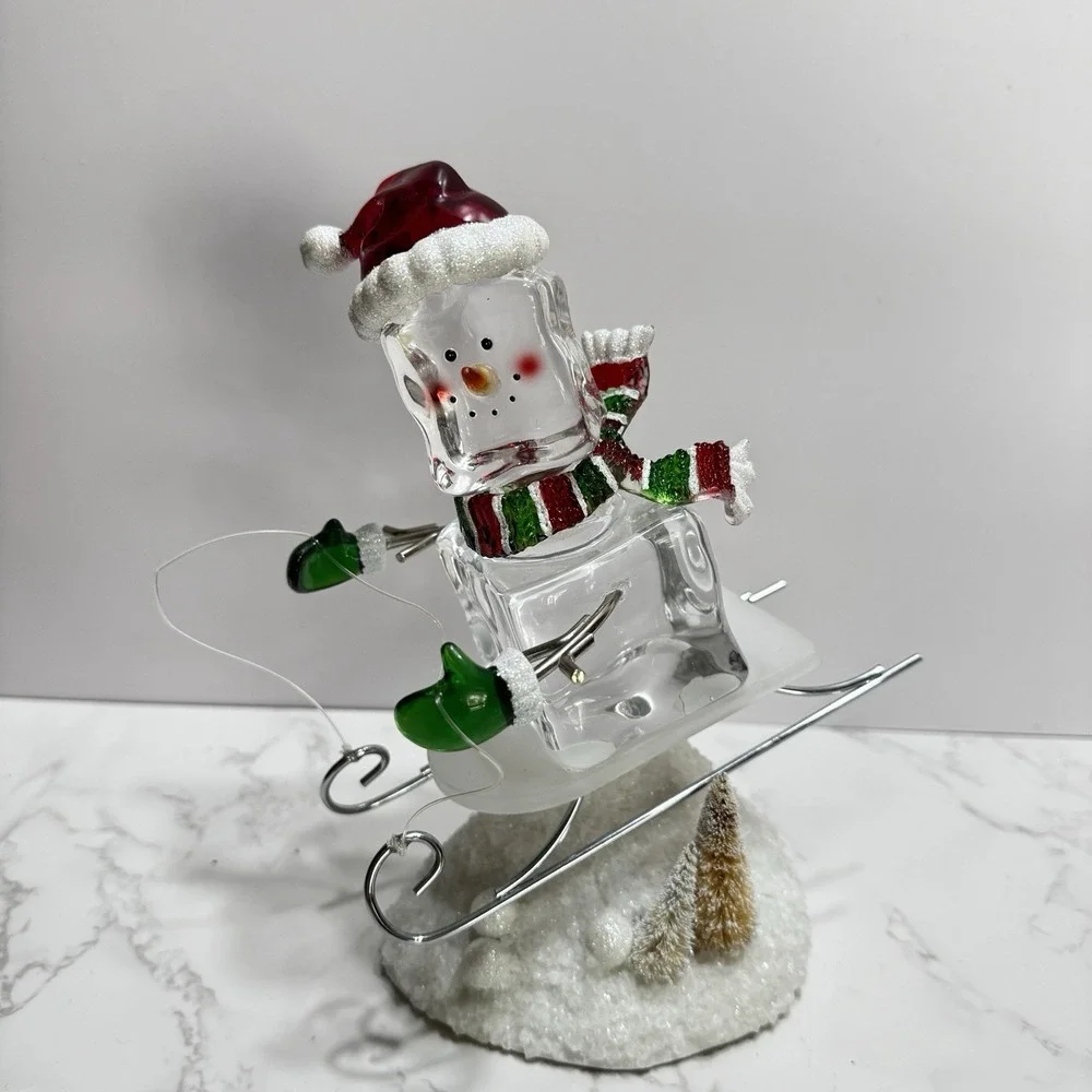 LED Snowman On A Sled figurine Changing Colours Christmas Decor 8